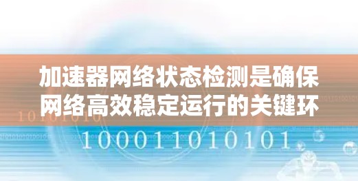 加速器网络状态检测是确保网络高效稳定运行的关键环节。为了全面监控加速器网络的状态,可以采取以下步骤 加速器网络状态检测是确保网络高效稳定运行的关键环节。为了全面监控加速器网络的状态,可以采取以下步骤