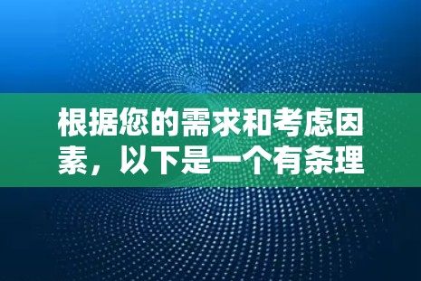 根据您的需求和考虑因素,以下是一个有条理的推荐方案 根据您的需求和考虑因素,以下是一个有条理的推荐方案